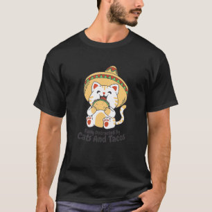 猫とタコスにすぐに気を取られる Tシャツ