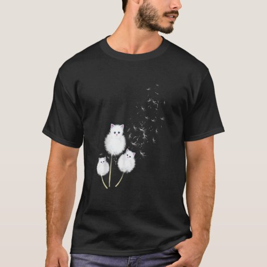猫とタンポポの花 SKT Tシャツ (正面)