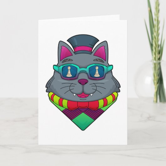 猫とチェスのポーン カード (正面)