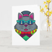 猫とチェスのポーン カード (黄色い花)