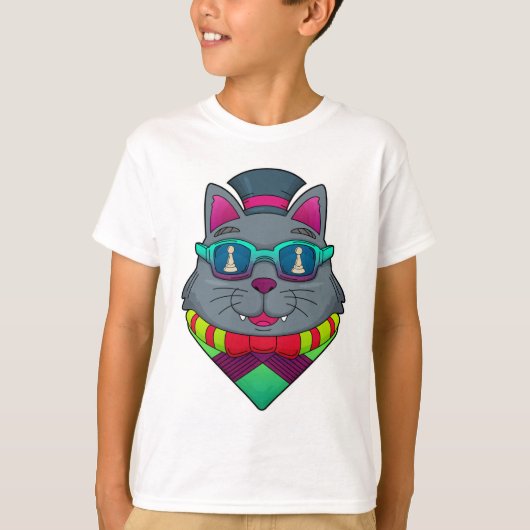 猫とチェスの駒 ポーン Tシャツ (正面)