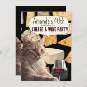 猫とチーズとワインのパーティー 面白い招待状パーティー 招待状 (正面/裏面)
