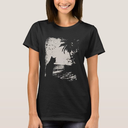 猫とトロピカルビーチ Tシャツ (正面)