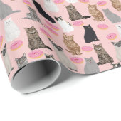 猫とドーナツかわいい猫レディーラッピング紙 ラッピングペーパー (ロールコーナー)