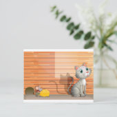 猫とネズミがチーズ ポストカード (スタンド正面)