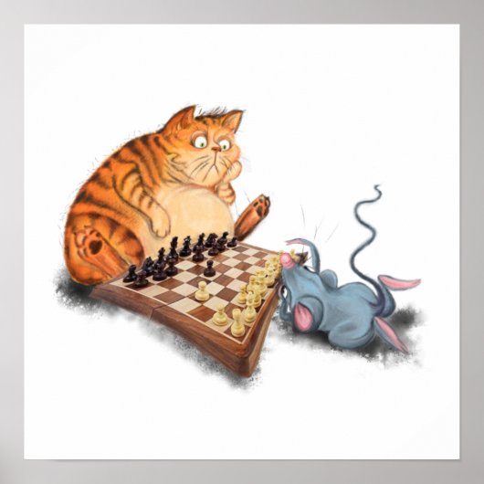 猫とネズミのチェス カートゥーン 描画 面白い  ポスター (正面)