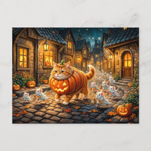 猫とネズミのハロウィン市街散歩 ポストカード (正面)
