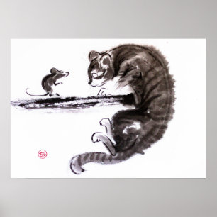 猫とネズミの出会絵画い澄江さん ポスター