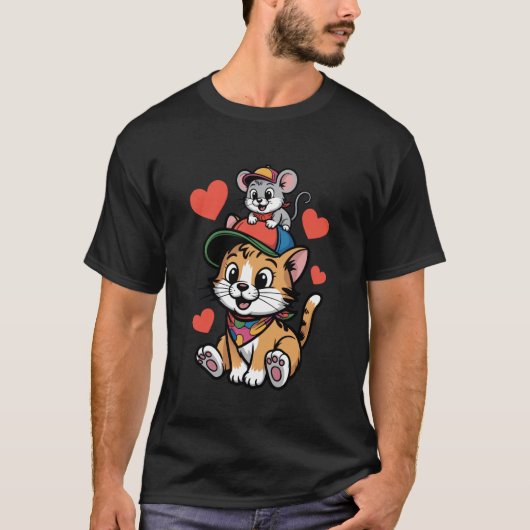 猫とネズミの友達 Tシャツ (正面)
