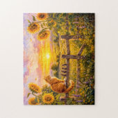 猫とネズミの夕日とフェンスの風景 ジグソーパズル (縦)