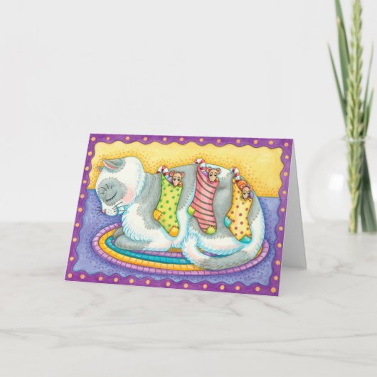 猫とネズミの靴下 クリスマスグリーティングカード シーズンカード (正面)