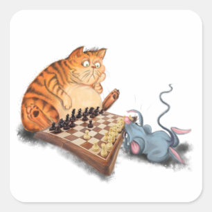 猫とネズミ遊のチェス漫画スケッチおもしろい スクエアシール