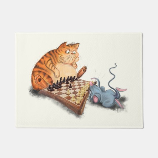 猫とネズミ遊のチェス漫画スケッチおもしろい  ドアマット (正面)