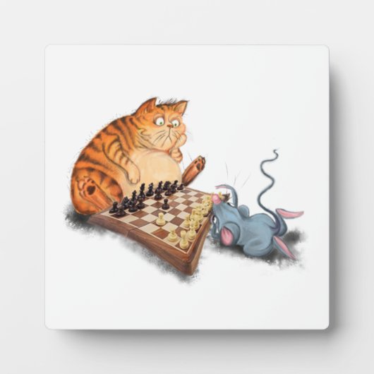 猫とネズミ遊のチェス漫画スケッチおもしろい  フォトプラーク (正面)