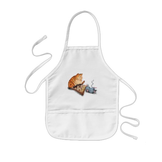猫とネズミ遊のチェス漫画スケッチおもしろい 子供用エプロン (正面)