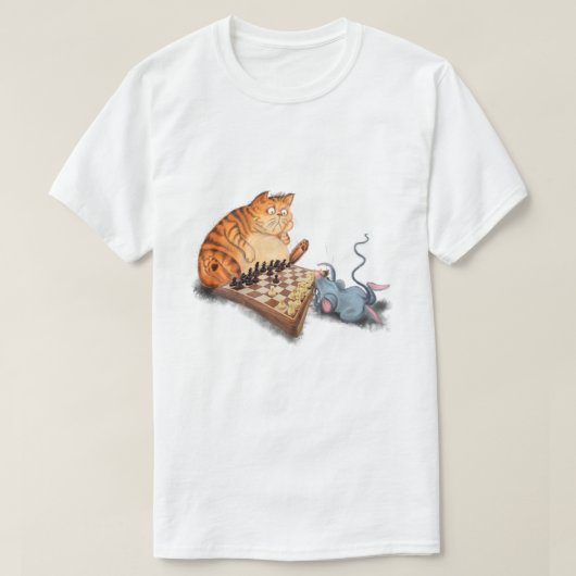 猫とネズミ遊のチェス漫画スケッチおもしろい  Tシャツ (デザイン正面)