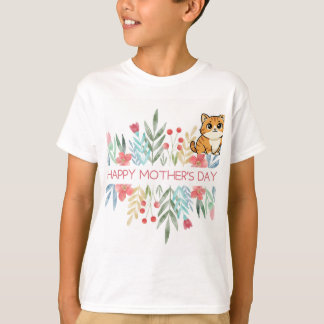 猫とハッピーマザーズデーのデザインTシャツ Tシャツ