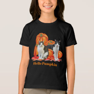 猫とハロウィンパンプキンのオシャレな秋コーデ グレー トライブレンドＴシャツ