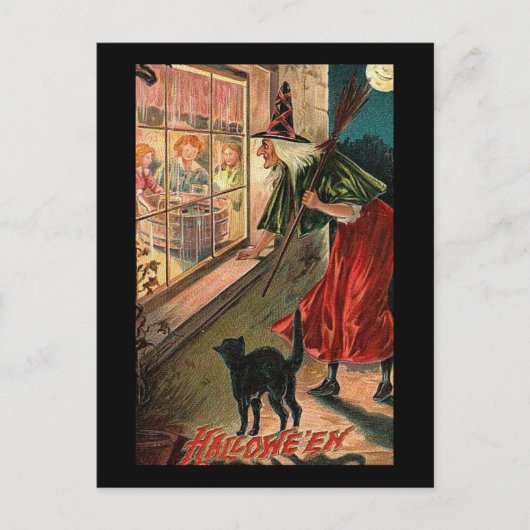 猫とハロウィーンの魔女 ポストカード (正面)