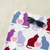 猫とハートかわいい柄 ビーチタオル (インサイチュ)