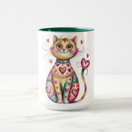 猫とハートのデザインのカラフルマグカップ マグカップ