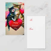 猫とハートの子供用バレンタイン ノートカード (正面/裏面)