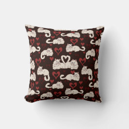 猫とハートの尻尾が黒ストライプい クッション