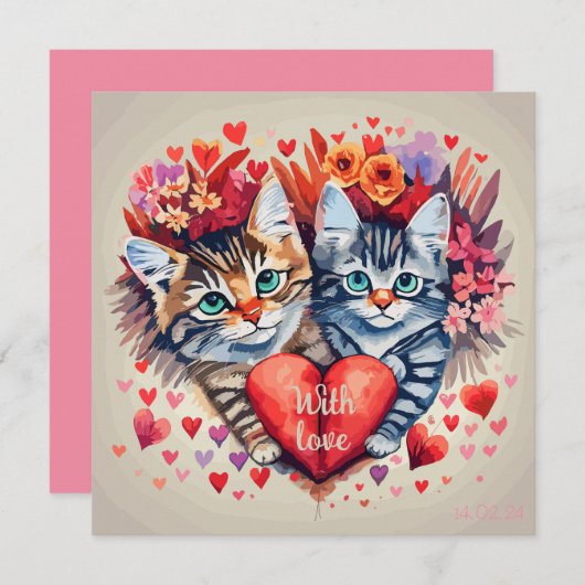 猫とハート (正面/裏面)