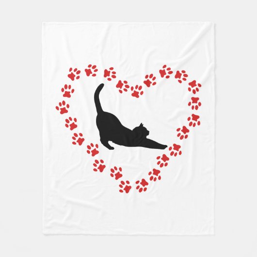 猫とハート フリースブランケット (正面)