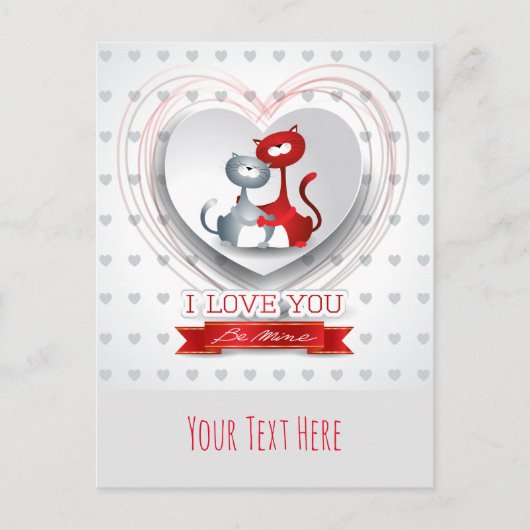 猫とハート ポストカード (正面)