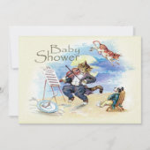 猫とバイオリンの赤ちゃんシャワー黄色のヴィンテージ 招待状 (正面)