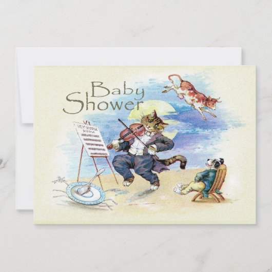 猫とバイオリンの赤ちゃんシャワー黄色のヴィンテージ 招待状 (正面)
