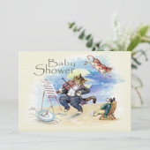 猫とバイオリンの赤ちゃんシャワー黄色のヴィンテージ 招待状 (スタンド正面)