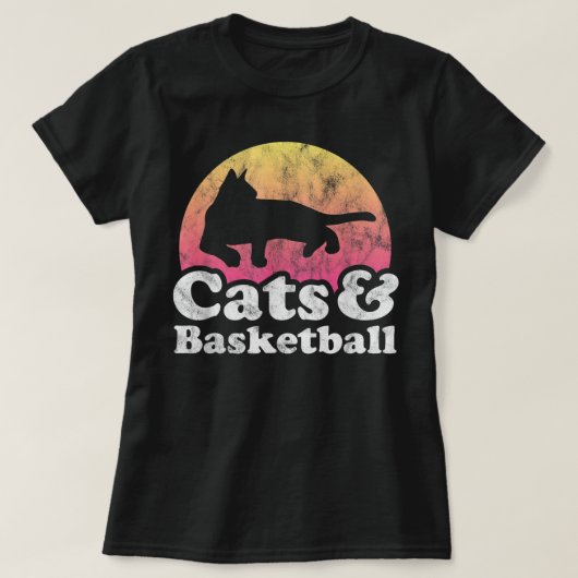 猫とバスケットボールの男性または女性の猫とバスケットボール Tシャツ (デザイン正面)