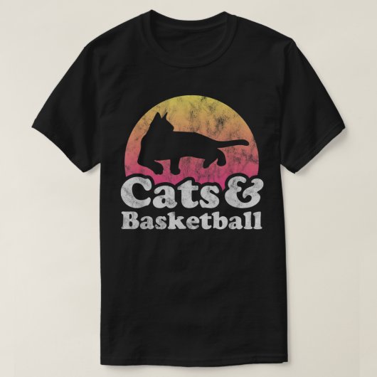 猫とバスケットボールの男性または女性の猫とバスケットボール Tシャツ (デザイン正面)