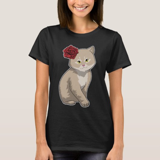猫とバラの花 Tシャツ (正面)