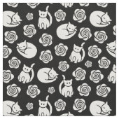 猫とバラ白黒ファブリック ファブリック (クローズアップ)