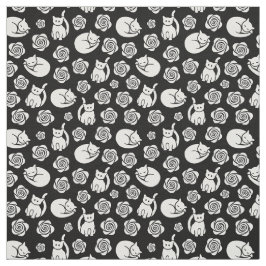 猫とバラ白黒ファブリック ファブリック