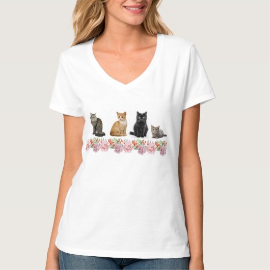 猫とバラ Tシャツ (正面)