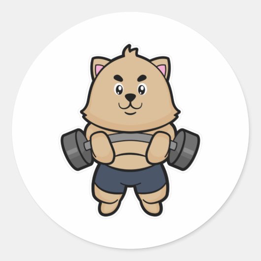 猫とバーベルボディビル ラウンドシール (正面)