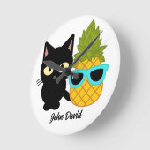 猫とパイナップルは友最高の達である ラウンド壁時計 (傾斜)