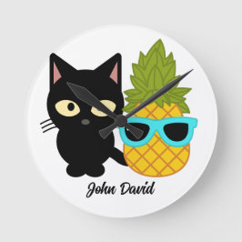 猫とパイナップルは友最高の達である ラウンド壁時計