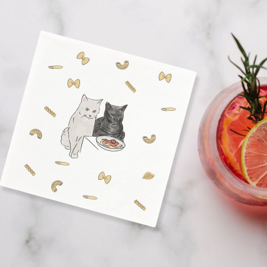 猫とパスタかわいいマッチ箱 スタンダードカクテルナプキン