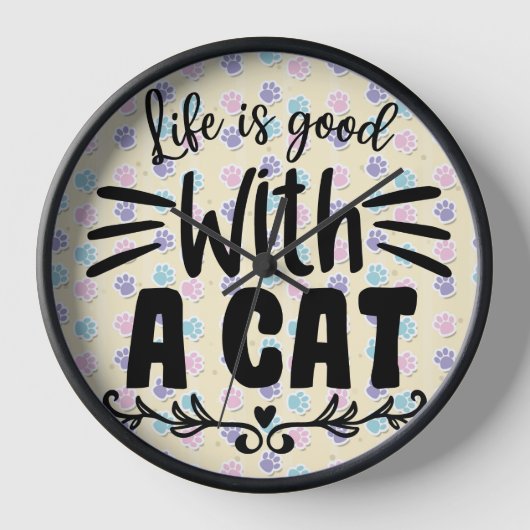 猫とパステルのポープリントで人生は良い 壁時計 (正面)