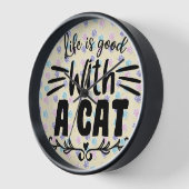 猫とパステルのポープリントで人生は良い 壁時計 (傾斜)