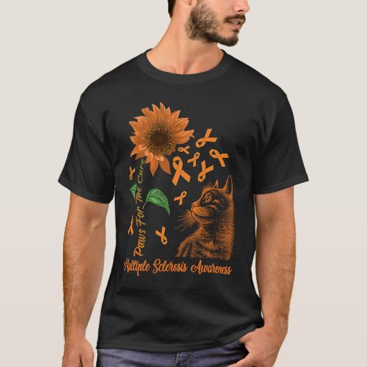 猫とヒマワリ多発性硬化症の治療を望む Tシャツ (正面)