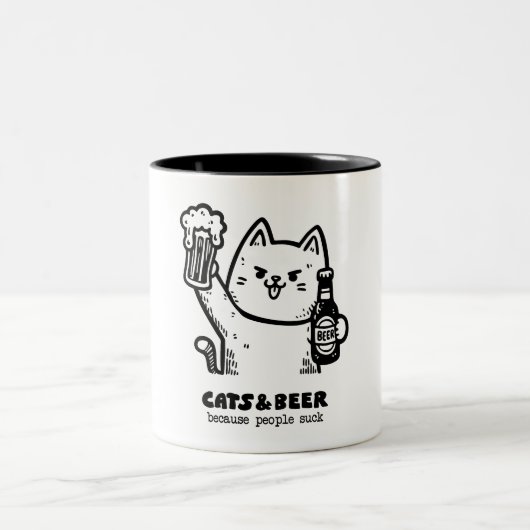 猫とビール1 ツートーンマグカップ (中央)