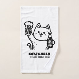 猫とビール1 ハンドタオル