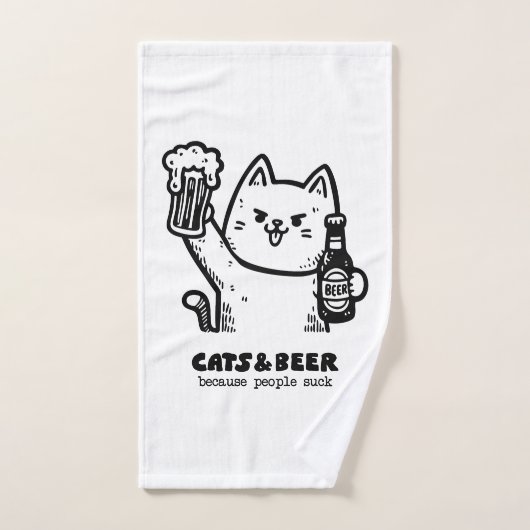 猫とビール1 ハンドタオル (ハンドタオル)