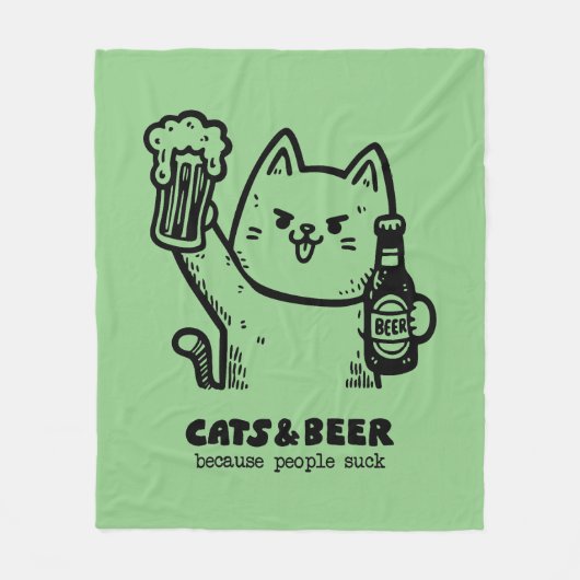 猫とビール1 フリースブランケット (正面)